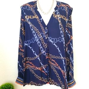 Vneck Long Sleeve Button Down Blouse